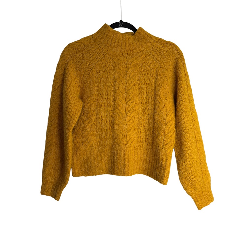 Aritzia Sunday Best Cable Knit Mock Neck Sweater Mustard Yellow XS